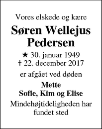 Dødsannoncen for Søren Wellejus Pedersen
 - Kolding