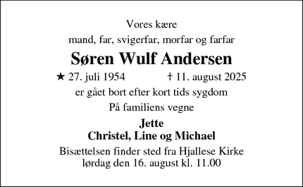 Dødsannoncen for Søren Wulf Andersen - Odense