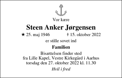 Dødsannoncen for Steen Anker Jørgensen - Sabro