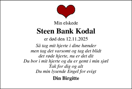 Dødsannoncen for Steen Bank Kodal  - Esbjerg