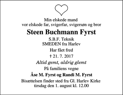 Dødsannoncen for Steen Buchmann Fyrst - Truust