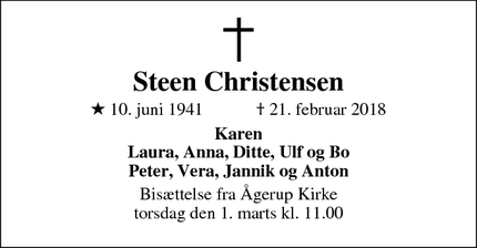 Dødsannoncen for Steen Christensen - Holbæk