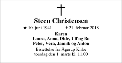 Dødsannoncen for Steen Christensen - Holbæk