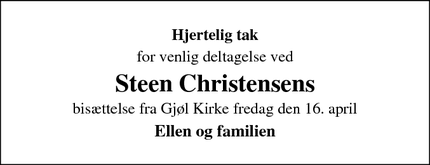 Taksigelsen for Steen Christensens - Gjøl