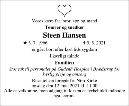 Dødsannoncen for Steen Hansen - Nim
