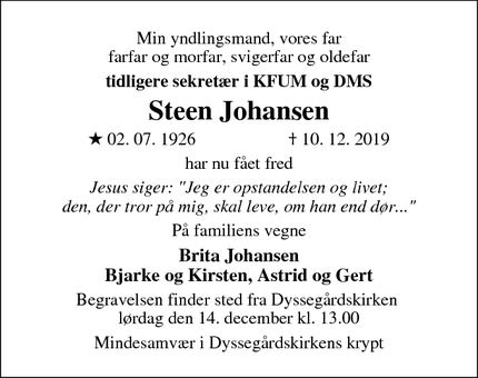 Dødsannoncen for Steen Johansen - Kokkedal