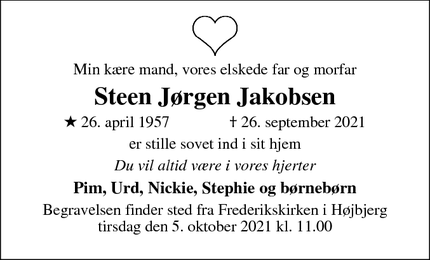 Dødsannoncen for Steen Jørgen Jakobsen - Århus
