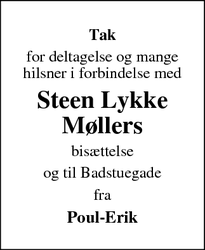 Dødsannoncen for Steen Lykke Møllers - Haderslev