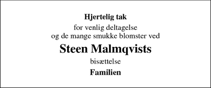 Taksigelsen for Steen Malmqvists - Hillerød