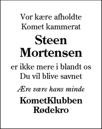 Dødsannoncen for Steen Mortensen - Rødekro