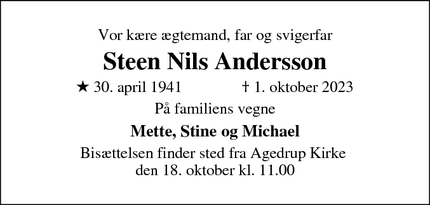 Dødsannoncen for Steen Nils Andersson - Kerteminde