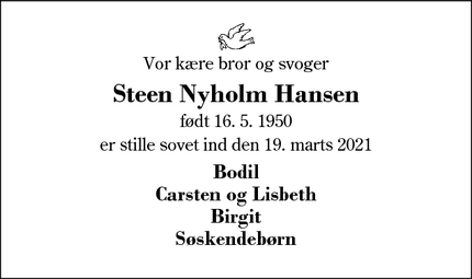 Dødsannoncen for Steen Nyholm Hansen - Herning