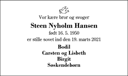 Dødsannoncen for Steen Nyholm Hansen - Herning