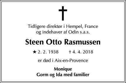 Dødsannoncen for Steen Otto Rasmussen - Aix-en-Provence