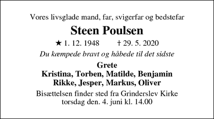 Dødsannoncen for Steen Poulsen - Hinnerup