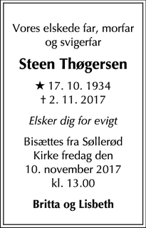 Dødsannoncen for Steen Thøgersen - Nærum