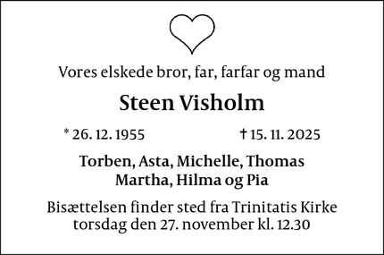 Dødsannoncen for Steen Visholm - Frederiksberg