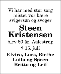 Dødsannoncen for Steen
Kristensen - Aalestrup