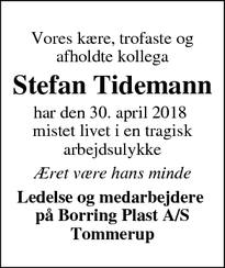 Dødsannoncen for Stefan Tidemann - Odense