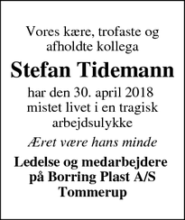 Dødsannoncen for Stefan Tidemann - Odense