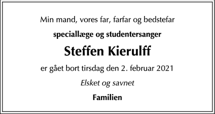 Dødsannoncen for Steffen Kierulff - Værløse