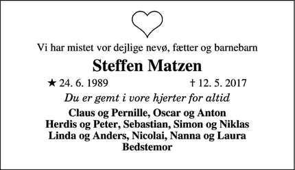 Dødsannoncen for Steffen Matzen - Tønder