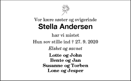 Dødsannoncen for Stella Andersen - Søllested