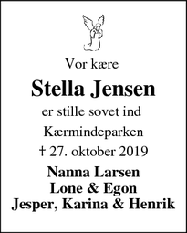 Dødsannoncen for Stella Jensen - Bording