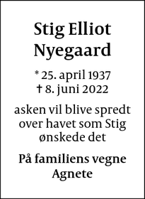 Dødsannoncen for Stig Elliot Nyegaard - Holbæk