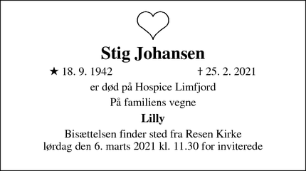 Dødsannoncen for Stig Johansen - Skive