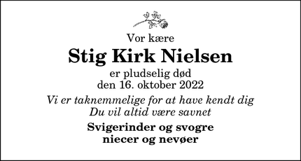 Dødsannoncen for Stig Kirk Nielsen - Thisted