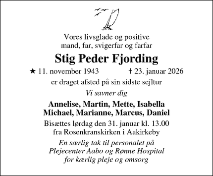 Dødsannoncen for Stig Peder Fjording - Værløse