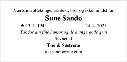 Dødsannoncen for Sune Sandø - København