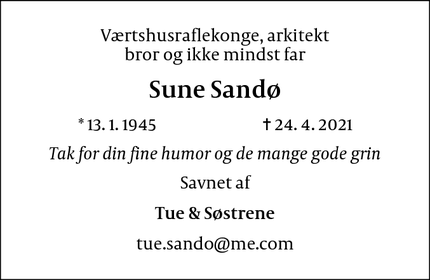 Dødsannoncen for Sune Sandø - København