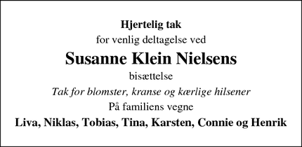 Taksigelsen for Susanne Klein Nielsens - Herlev 