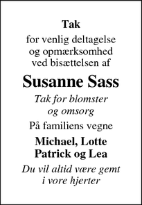 Taksigelsen for Susanne Sa - København N