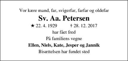 Dødsannoncen for Sv. Aa. Petersen - 2791