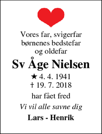 Dødsannoncen for Sv Åge Nielsen - Odder