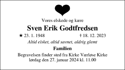 Dødsannoncen for Sven Erik Godtfredsen - Værløse