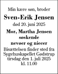 Dødsannoncen for Sven-Erik Jensen - Herning