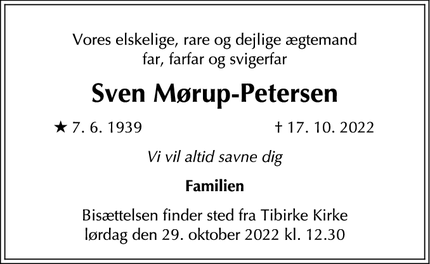 Dødsannoncen for Sven Mørup-Petersen - Tisvilde