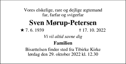 Dødsannoncen for Sven Mørup-Petersen - Tisvilde