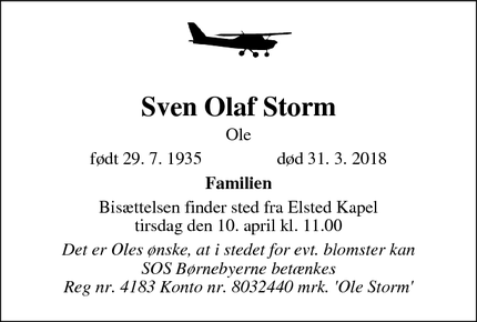 Dødsannoncen for Sven Olaf Storm - Lystrup