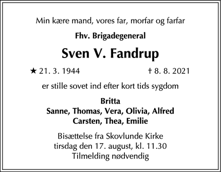 Dødsannoncen for Sven V. Fandrup - Skovlunde
