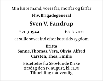 Dødsannoncen for Sven V. Fandrup - Skovlunde