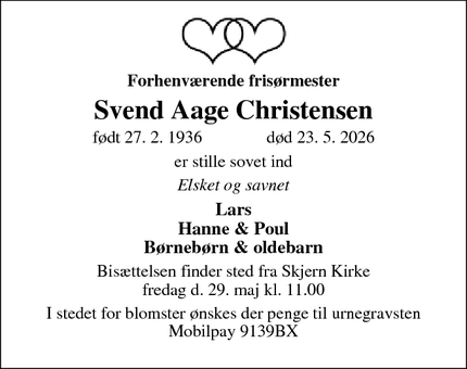 Dødsannoncen for Svend Aage Christensen - Skjern