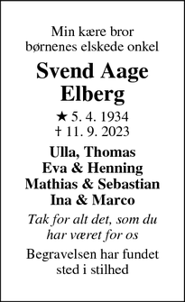 Dødsannoncen for Svend Aage Elberg - Aabenraa