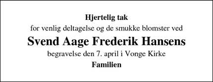 Dødsannoncen for Svend Aage Frederik Hansens - Herning