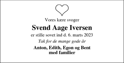 Dødsannoncen for Svend Aage Iversen - hammerum