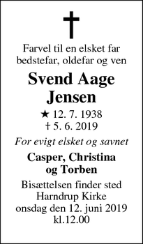 Dødsannoncen for Svend Aage Jensen - Nr. Åby